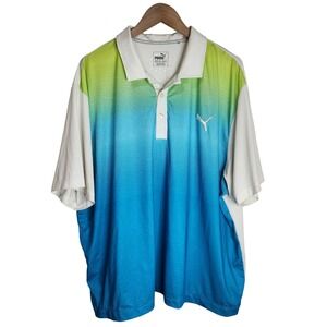 Puma‎ Golf Polo Men's XXL Short Sleeve Active Top Blue Yellow